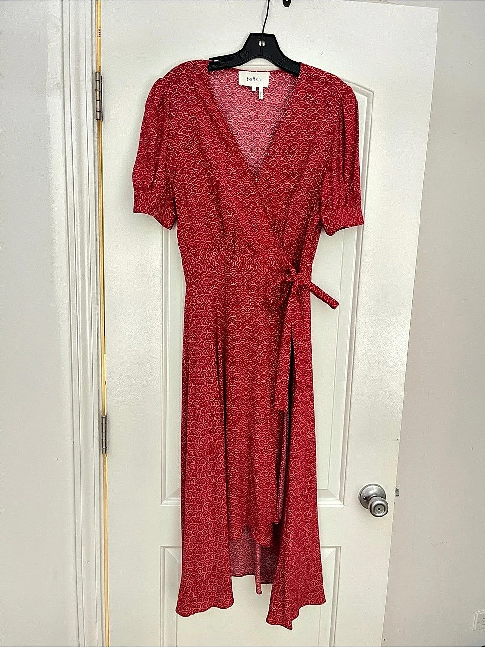 ba&sh Red Patterned Wrap Maxi Dress Size Small Like New